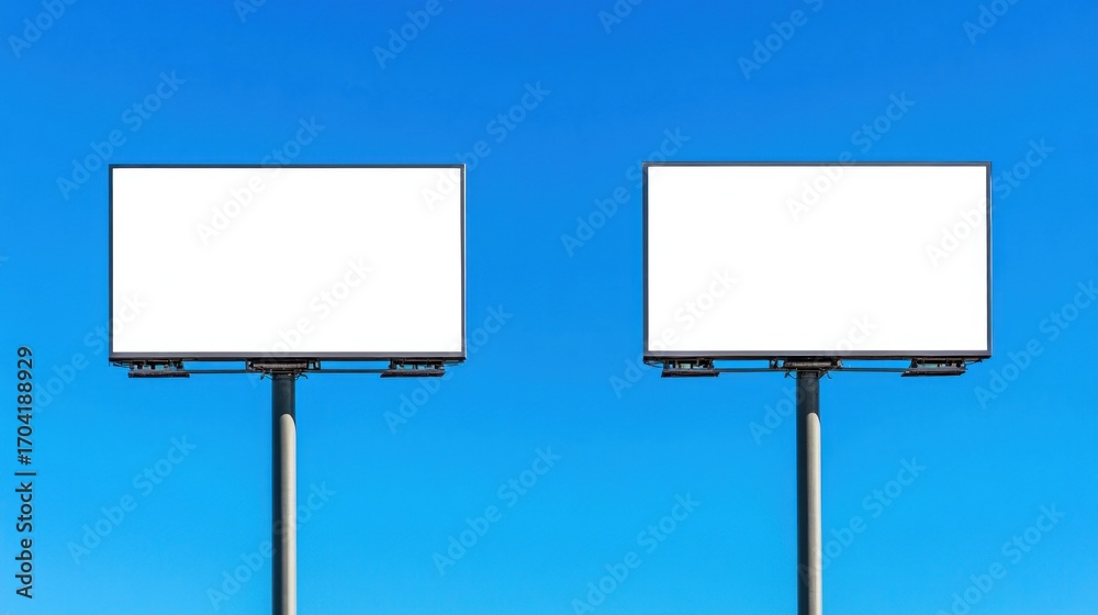Fototapeta premium Two blank billboards against clear blue sky