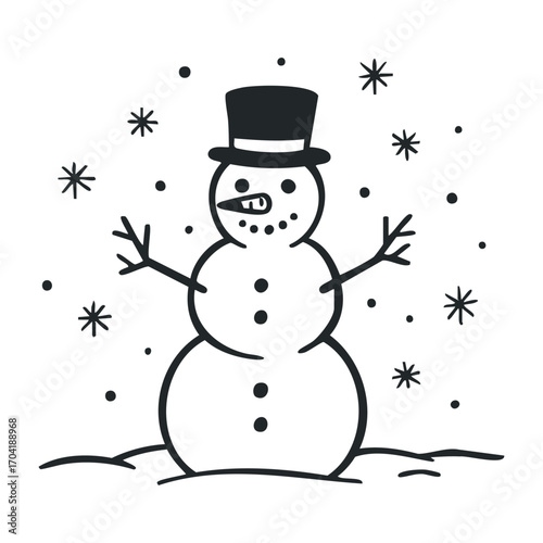 Winter wonderland scene snowman creation outdoor fun festive environment view holiday spirit. Vector illustration