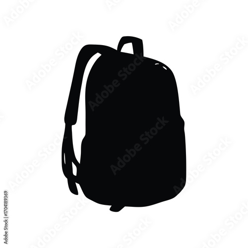 Isolated black silhouette of a backpack against a clean white backdrop