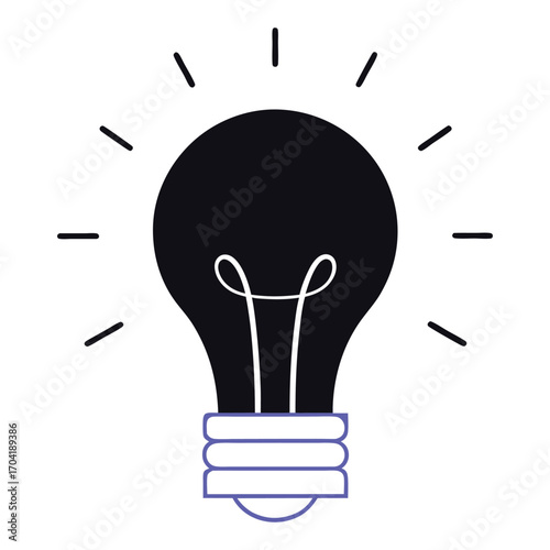 Vector art of stylized illustration of a light bulb with radiating lines, representing ideas, innovation, inspiration, and creativity