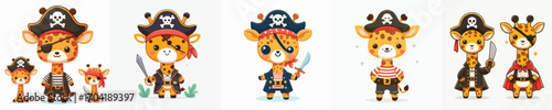 cute giraffe vector in pirate costume