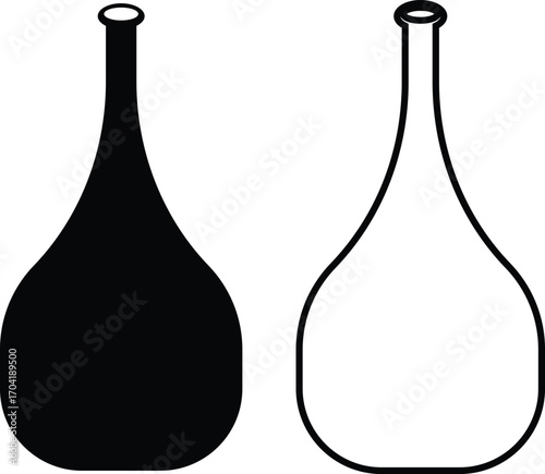 Wine bottle icon set collection group in black flat and line style, alcohol beverage liquor container pack, bar pub drink symbol bundle, silhouette outline illustration, isolated on transparent backgr