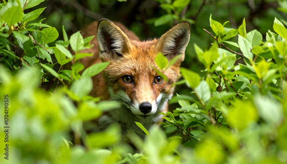 Obraz premium Red fox in green foliage