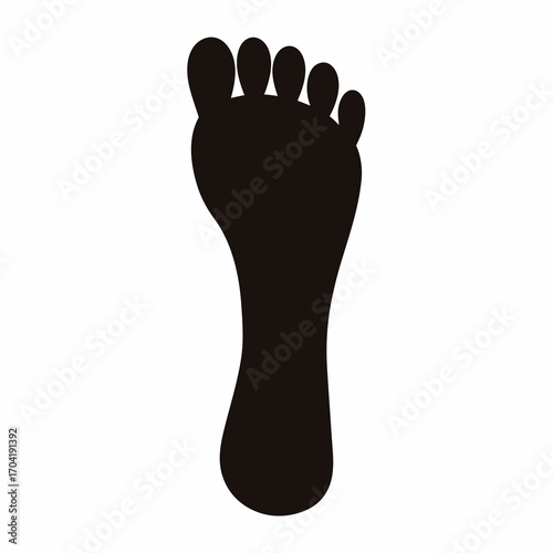 Isolated black foot silhouette against a white background depicting human anatomy