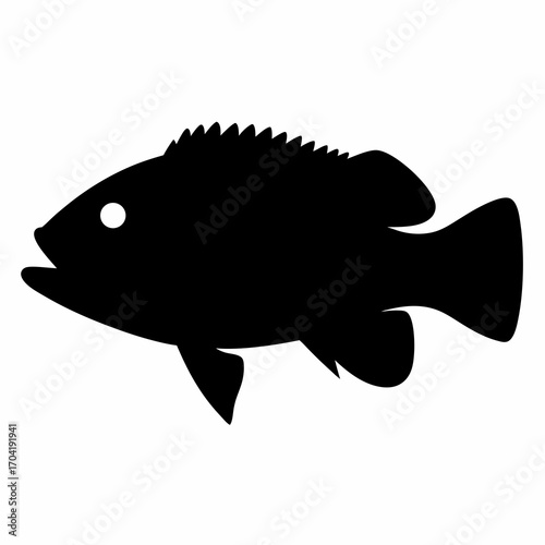 Silhouette of a spiny fish, isolated on white background, in minimalist style