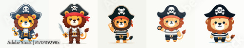 cute lion vector in pirate costume