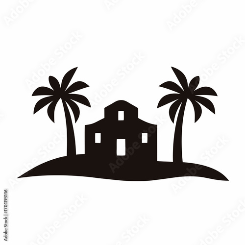 Island retreat with palm trees and a welcoming historic building