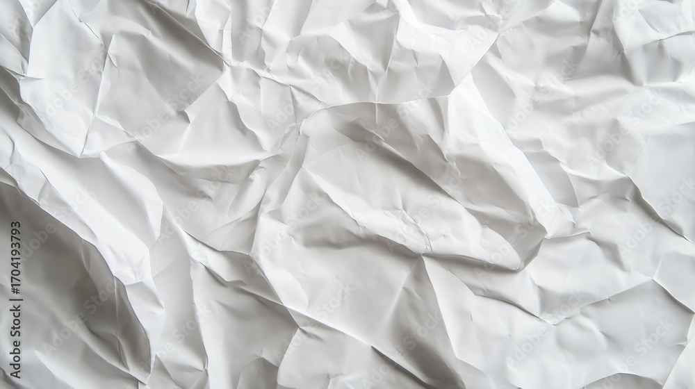 Fototapeta premium White crumpled paper texture with detailed folds and wrinkles, high-resolution background for design and creative use