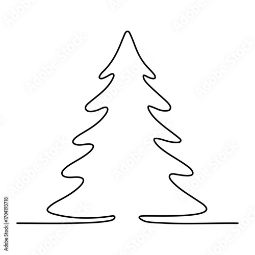 Christmas tree. Continuous one line drawing. Vector illustration Editable stroke