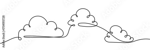 Continuous drawing of one line of an clouds. Web concept. Cloud isolated on a white background. Vector illustration Editable stroke