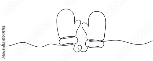 Winter concept with Mittens drawn one continuous line, editable strokes Editable stroke