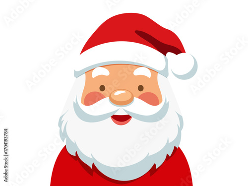 Cute santa claus face, head on white background, flat design. Vector illustration