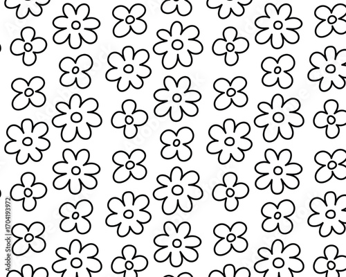Black outline pattern of flowers. Hand drawn. Vector illustration