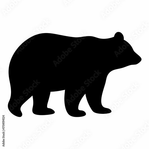 Black bear silhouette isolated on white background, graphic representation of animal