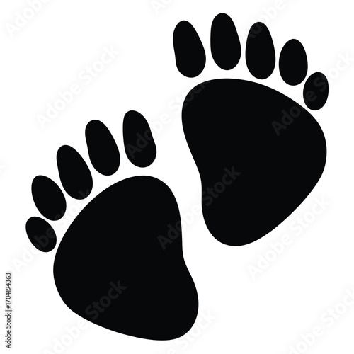 Black silhouettes of footprints walking to the right on a white background