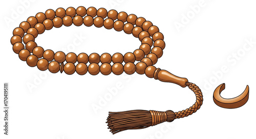 Islamic Prayer Beads (Tasbih) with Crescent Moon Symbol - A Symbol of Faith and Remembrance