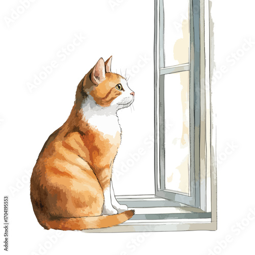Orange Tabby Cat Gazing Out Windowsill