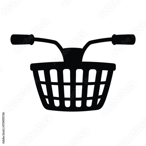Silhouette of a bicycle basket with handlebars, offering transportation and storage