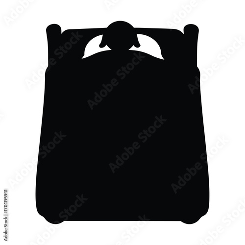 Monochrome bed silhouette with blanket and pillows for minimalistic illustration