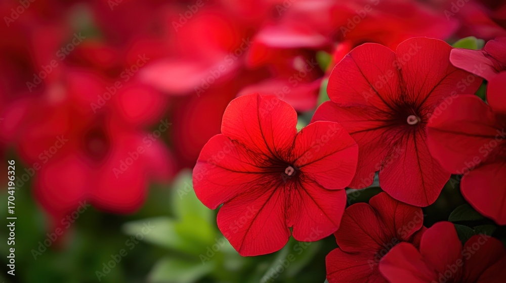 Fototapeta premium Red flowers close up vibrant blooms in soft light