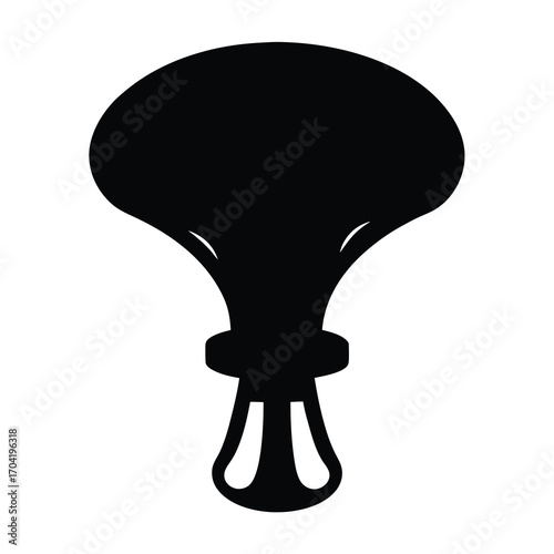 Black silhouette of a stylized lamp with rounded features and pedestal