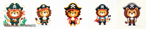 cute lion vector in pirate costume