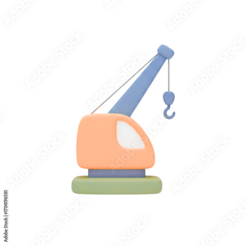 Cute cartoon crane toy isolated on transparent background