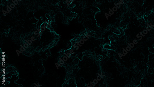 Dark abstract background with subtle glowing teal fractal lines and smoky wave patterns. Ethereal, futuristic, and mysterious atmosphere with fluid organic textures