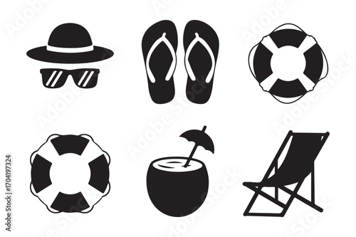 Summer beach vacation icons set