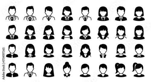 Set of minimalist people avatars. Vector graphic icons of male and female user profiles for business and social media applications