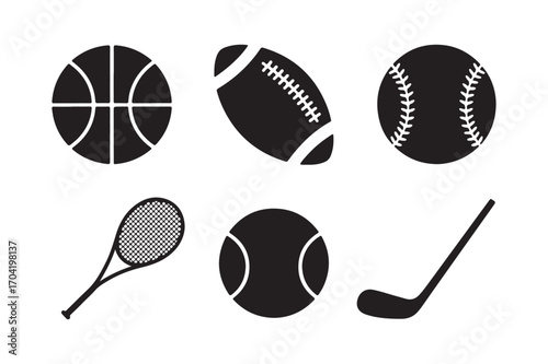 Collection of popular sports balls and equipment