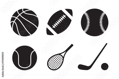 Collection of popular sports equipment silhouettes