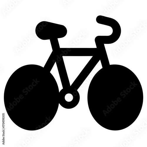 A simple, black silhouette image of a bicycle on a white background