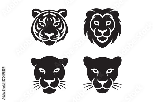 Four majestic big cat silhouettes facing forward