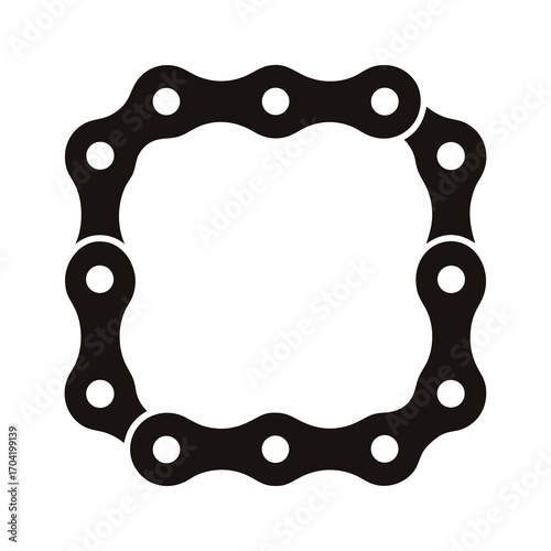 Black and white image showcasing a square shape made from bicycle chain