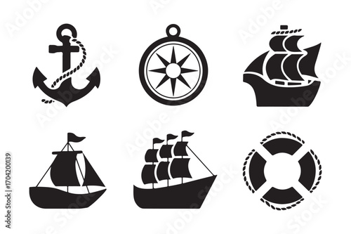 Nautical icons featuring ships and anchor