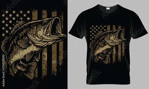Vintage American Flag and Bass Fishing T-Shirt Design
