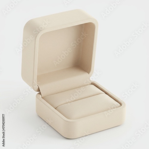 Open ring box isolated on white background for jewelry presentation and gifting.