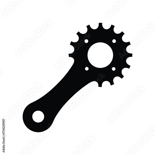 Detailed vector illustration of a bicycle crank arm and sprocket