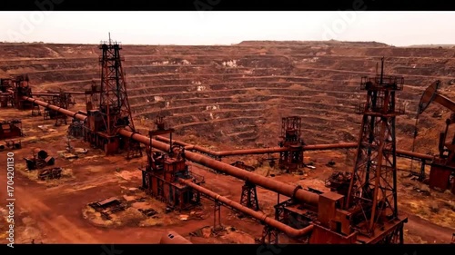 Video, old mining with rusty metal, gold mines, coal, oil, illustration, industry