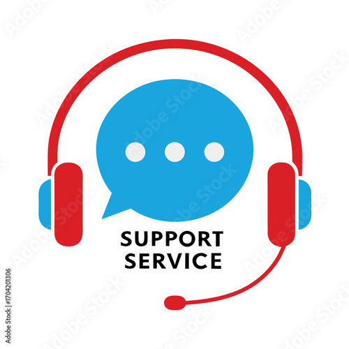 Customer Support Service Icon with Headset and Speech Bubble for Online Assistance and Communication Technology Solutions