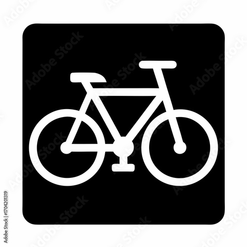 White Bicycle Icon on Black Rounded Square Background for Transportation Concept