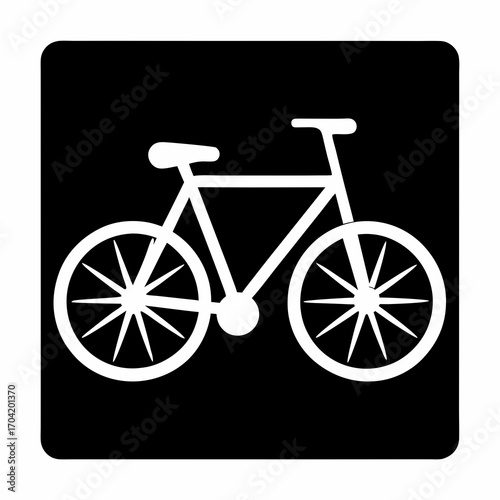 Stylized black and white bicycle icon symbol on rounded corner square background