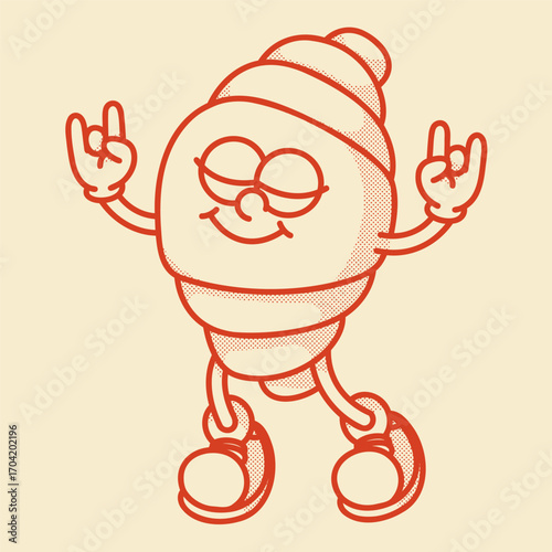 Croissant mascot contour retro vector design for bakery logo and branding