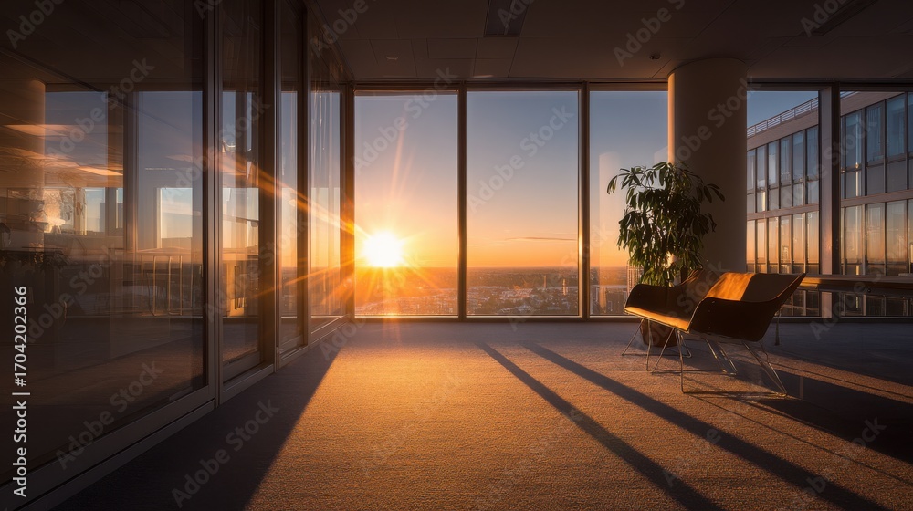Fototapeta premium Sunset through office windows 