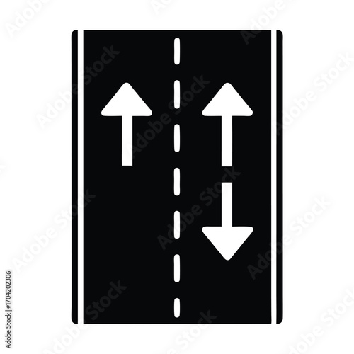 Road markings with directional arrows showing two way traffic flow illustration
