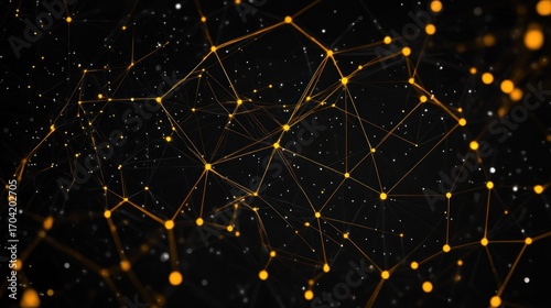 Glowing network with dots on black background