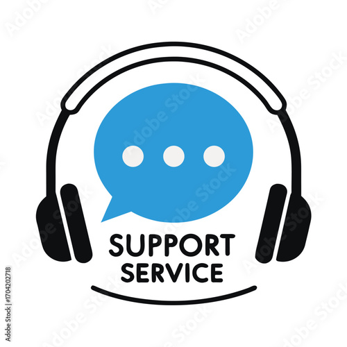Customer support service concept with headphones and chat bubble illustration perfect for online assistance and technical help representation