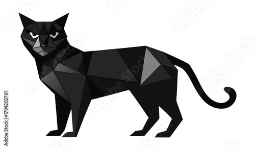 Geometric Black Cat, Low Poly Animal Illustration, Modern Art Design