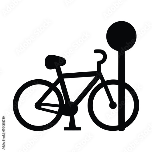 Bicycle parking sign, a black silhouette of a bike secured at station